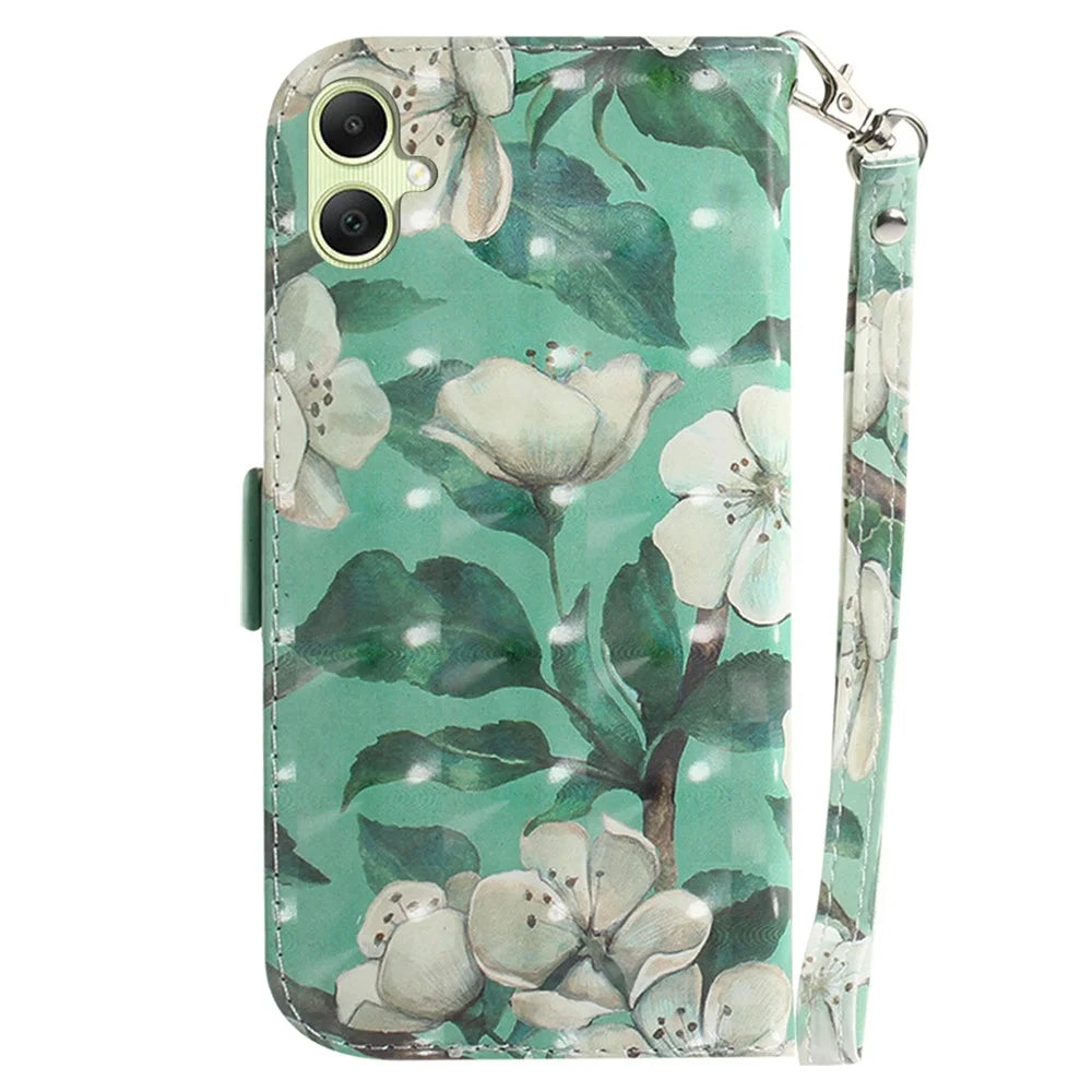 For Samsung Galaxy A05 4G Case Mobile Phone 3D Pattern Printed PU Leather Cover - Watercolor Flowers - 7