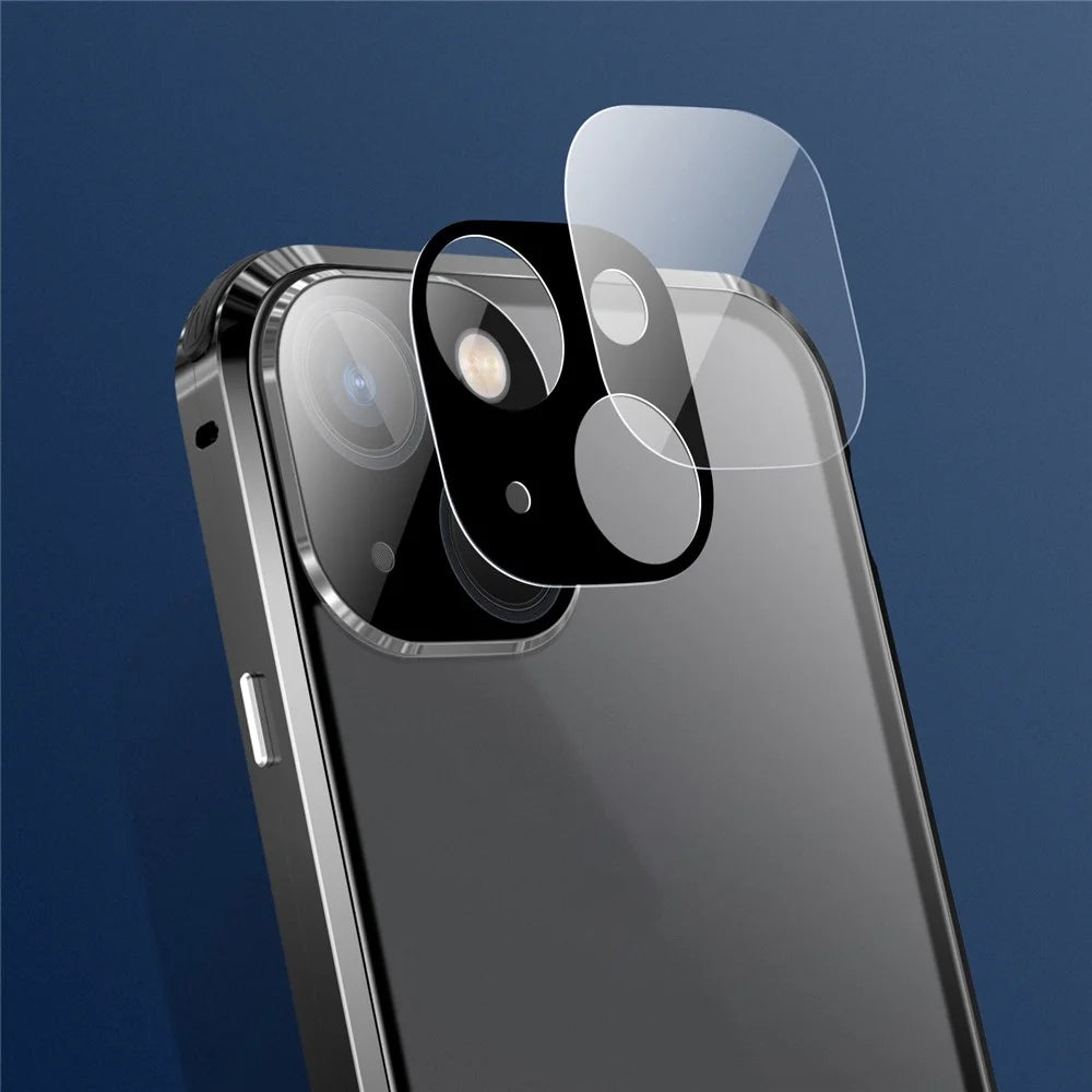 For iPhone 15 Privacy Magnetic Case Double-Sided Tempered Glass Phone Cover with Safety Lock - Blue - 6