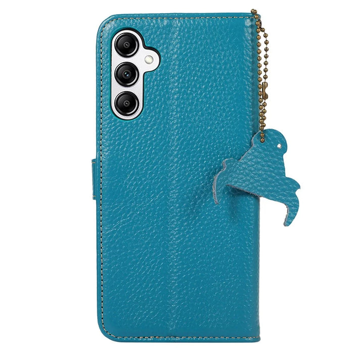 For Samsung Galaxy S25+ / S24+ Case Litchi Texture Genuine Cow Leather Wallet Cover - Blue - 7