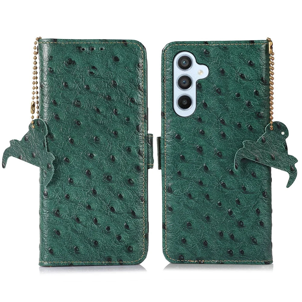 For Samsung Galaxy S25+ / S24+ Case Genuine Cow Leather Wallet Phone Cover - Green - 1