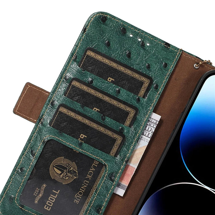 For Samsung Galaxy S25+ / S24+ Case Genuine Cow Leather Wallet Phone Cover - Green - 4