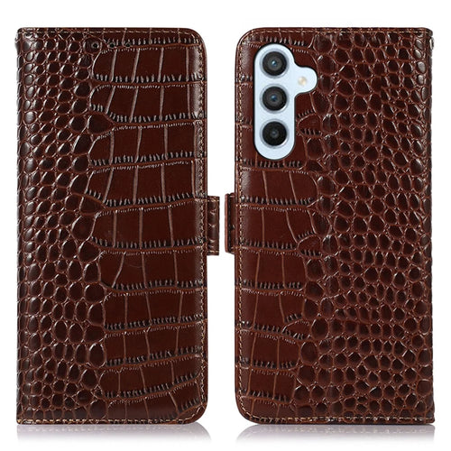 For Samsung Galaxy S25 / S24 Case Genuine Cow Leather RFID Blocking Wallet Phone Cover - Brown - 1