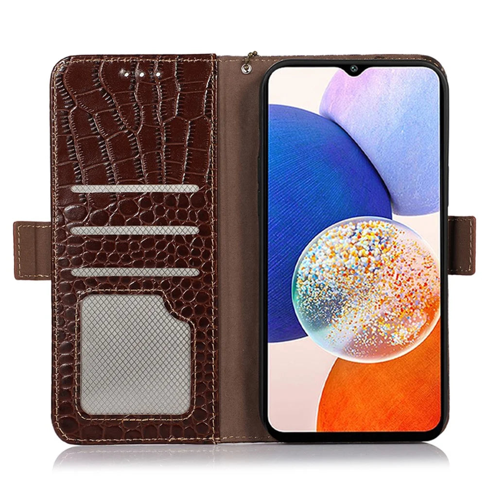 For Samsung Galaxy S25 / S24 Case Genuine Cow Leather RFID Blocking Wallet Phone Cover - Brown - 2