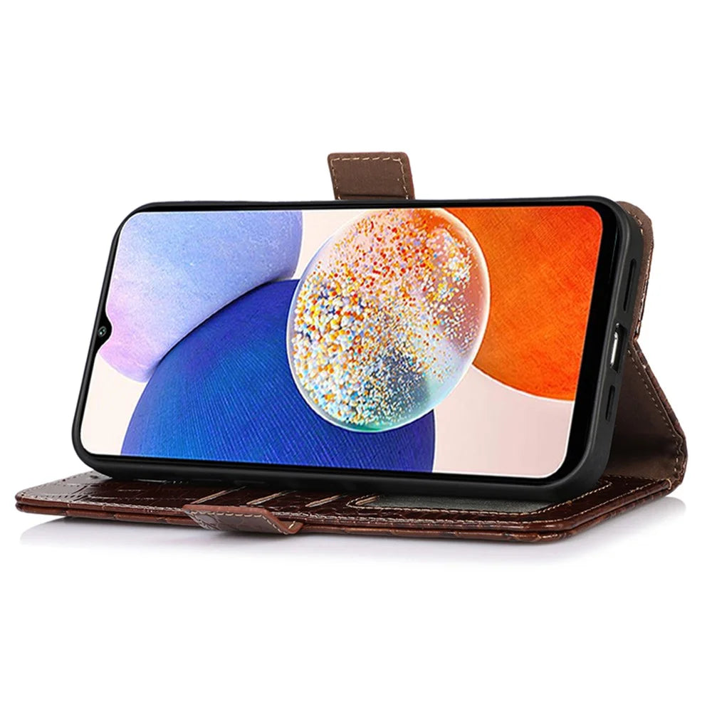 For Samsung Galaxy S25 / S24 Case Genuine Cow Leather RFID Blocking Wallet Phone Cover - Brown - 3