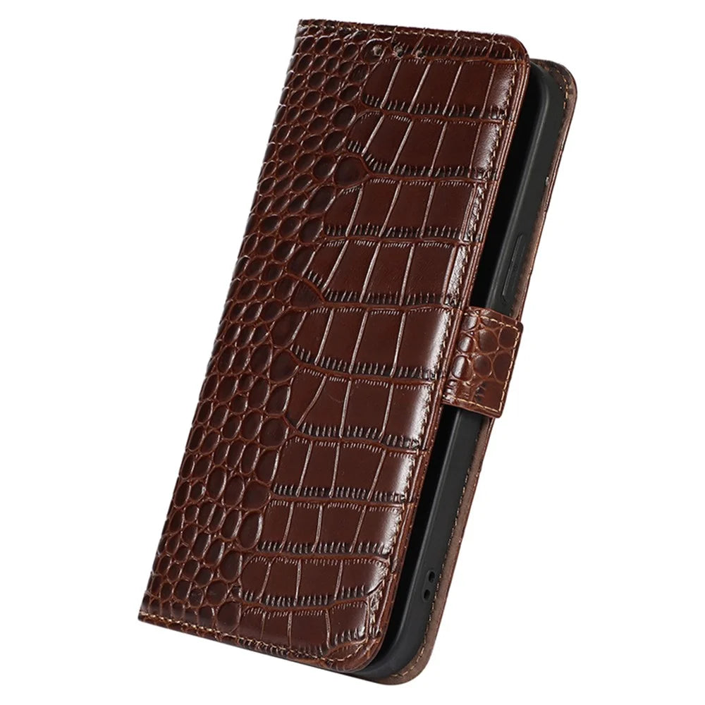 For Samsung Galaxy S25 / S24 Case Genuine Cow Leather RFID Blocking Wallet Phone Cover - Brown - 5