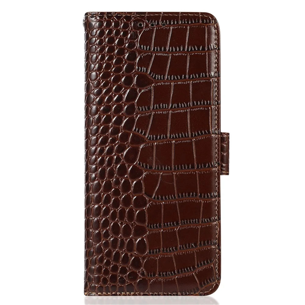 For Samsung Galaxy S25 / S24 Case Genuine Cow Leather RFID Blocking Wallet Phone Cover - Brown - 6