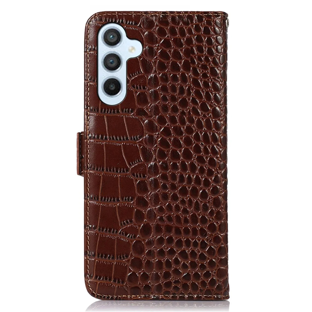 For Samsung Galaxy S25 / S24 Case Genuine Cow Leather RFID Blocking Wallet Phone Cover - Brown - 7