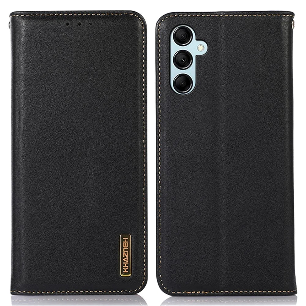 KHAZNEH For Samsung Galaxy S25 / S24 Case Genuine Cow Leather RFID Blocking Phone Cover - Black - 1