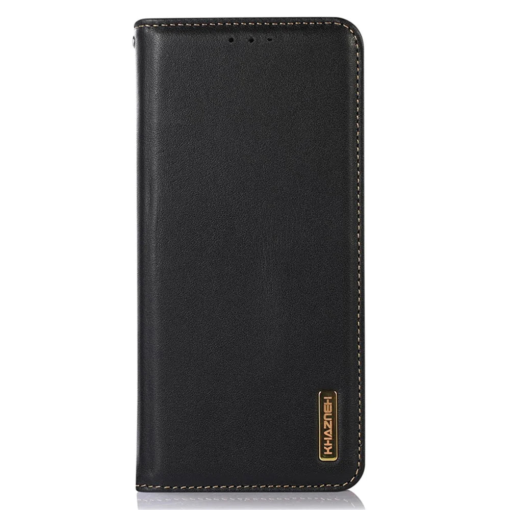 KHAZNEH For Samsung Galaxy S25 / S24 Case Genuine Cow Leather RFID Blocking Phone Cover - Black - 6