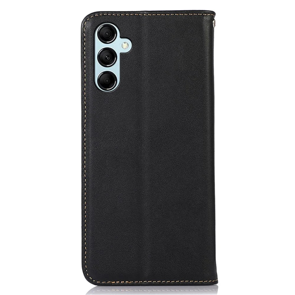 KHAZNEH For Samsung Galaxy S25 / S24 Case Genuine Cow Leather RFID Blocking Phone Cover - Black - 7