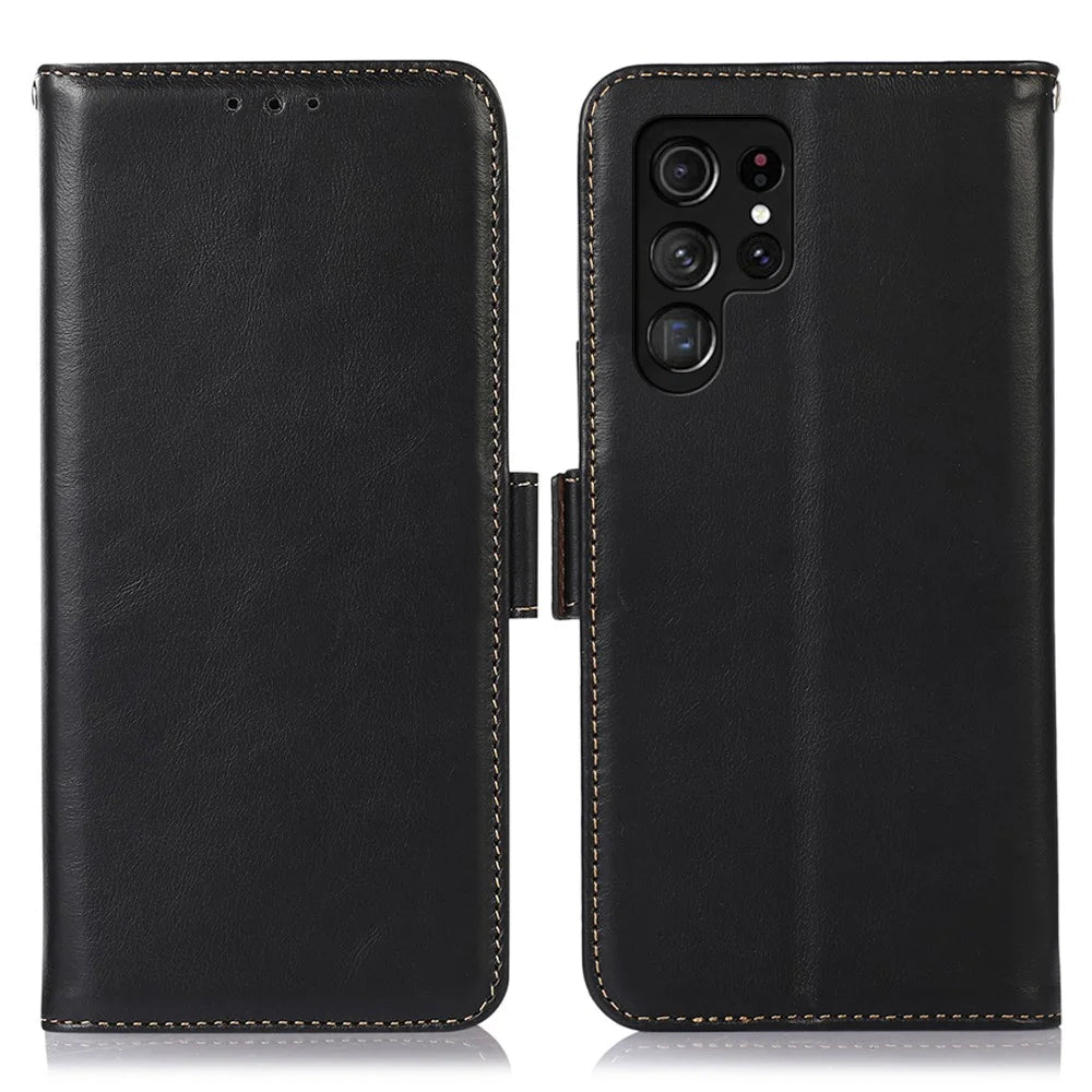For Samsung Galaxy S24 Ultra Case RFID Blocking Wallet Stand Phone Cover - Black - 1