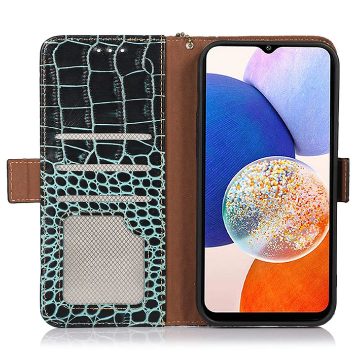 For Samsung Galaxy S24 Ultra Case RFID Blocking Genuine Cow Leather Wallet Phone Cover - Green - 2