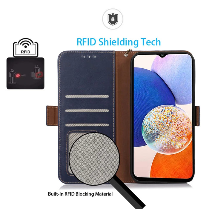 For Samsung Galaxy S25 / S24 Case RFID Blocking Magnetic Clasp Wallet Phone Cover - Blue - 5