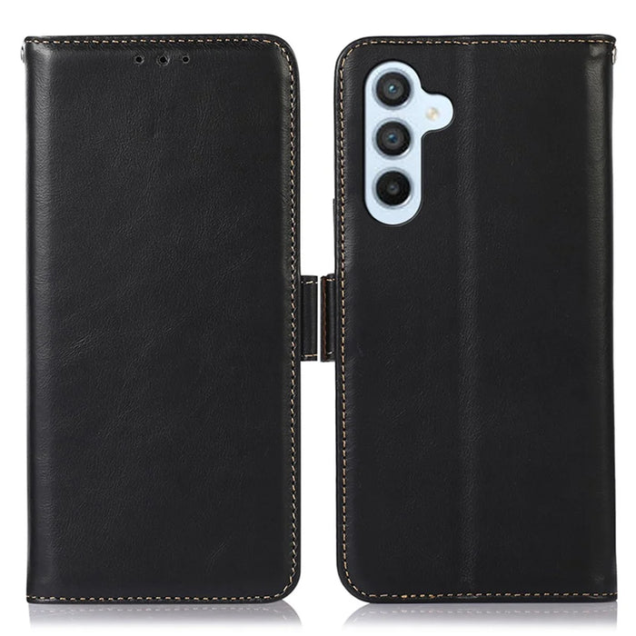 For Samsung Galaxy S25+ / S24+ Case Genuine Cow Leather RFID Blocking Wallet Cover - Black - 1