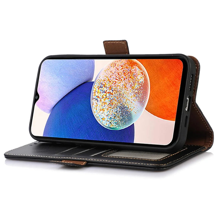 For Samsung Galaxy S25+ / S24+ Case Genuine Cow Leather RFID Blocking Wallet Cover - Black - 3