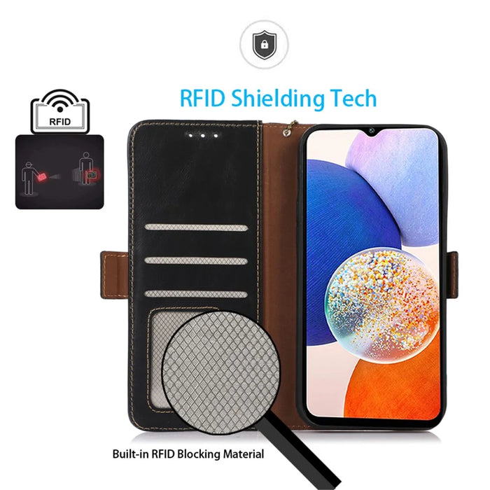 For Samsung Galaxy S25+ / S24+ Case Genuine Cow Leather RFID Blocking Wallet Cover - Black - 5
