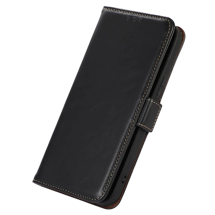 For Samsung Galaxy S25+ / S24+ Case Genuine Cow Leather RFID Blocking Wallet Cover - Black - 6