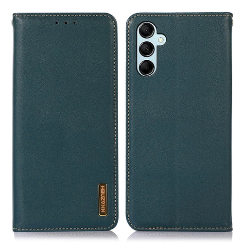 KHAZNEH For Samsung Galaxy S25+ / S24+ Phone Case Genuine Cow Leather RFID Blocking Cover - Green - 1