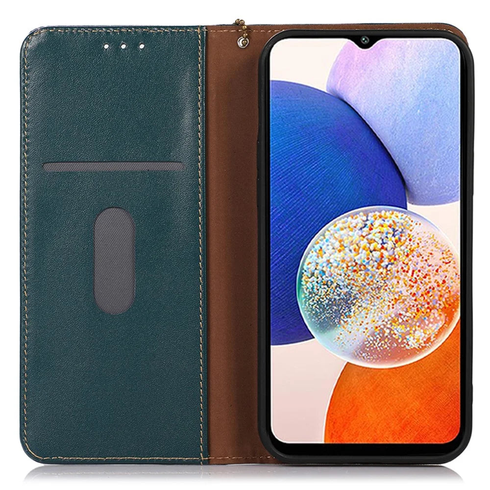KHAZNEH For Samsung Galaxy S25+ / S24+ Phone Case Genuine Cow Leather RFID Blocking Cover - Green - 2