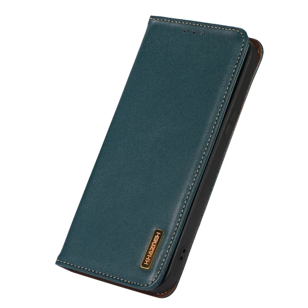 KHAZNEH For Samsung Galaxy S25+ / S24+ Phone Case Genuine Cow Leather RFID Blocking Cover - Green - 5