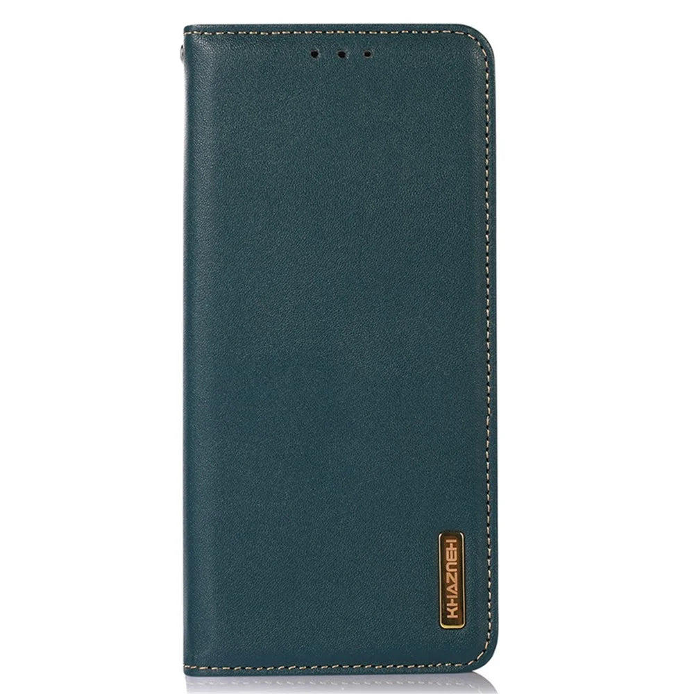 KHAZNEH For Samsung Galaxy S25+ / S24+ Phone Case Genuine Cow Leather RFID Blocking Cover - Green - 6