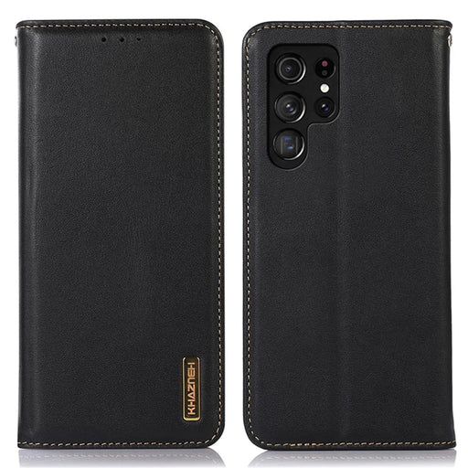 KHAZNEH For Samsung Galaxy S24 Ultra Case Nappa Texture RFID Blocking Phone Wallet Cover - Black - 1