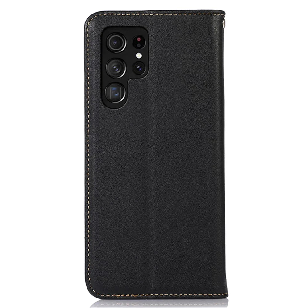 KHAZNEH For Samsung Galaxy S24 Ultra Case Nappa Texture RFID Blocking Phone Wallet Cover - Black - 7
