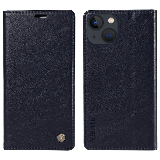 YIKATU YK-006 For iPhone 15 Case Leather Wallet Magnetic Litchi Texture Phone Shell Stand Cover - Navy Blue - 1