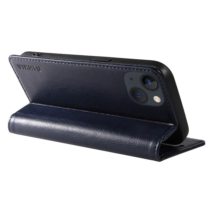 YIKATU YK-006 For iPhone 15 Case Leather Wallet Magnetic Litchi Texture Phone Shell Stand Cover - Navy Blue - 4