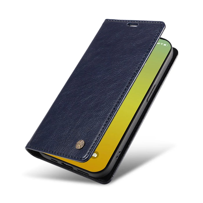 YIKATU YK-006 For iPhone 15 Case Leather Wallet Magnetic Litchi Texture Phone Shell Stand Cover - Navy Blue - 5