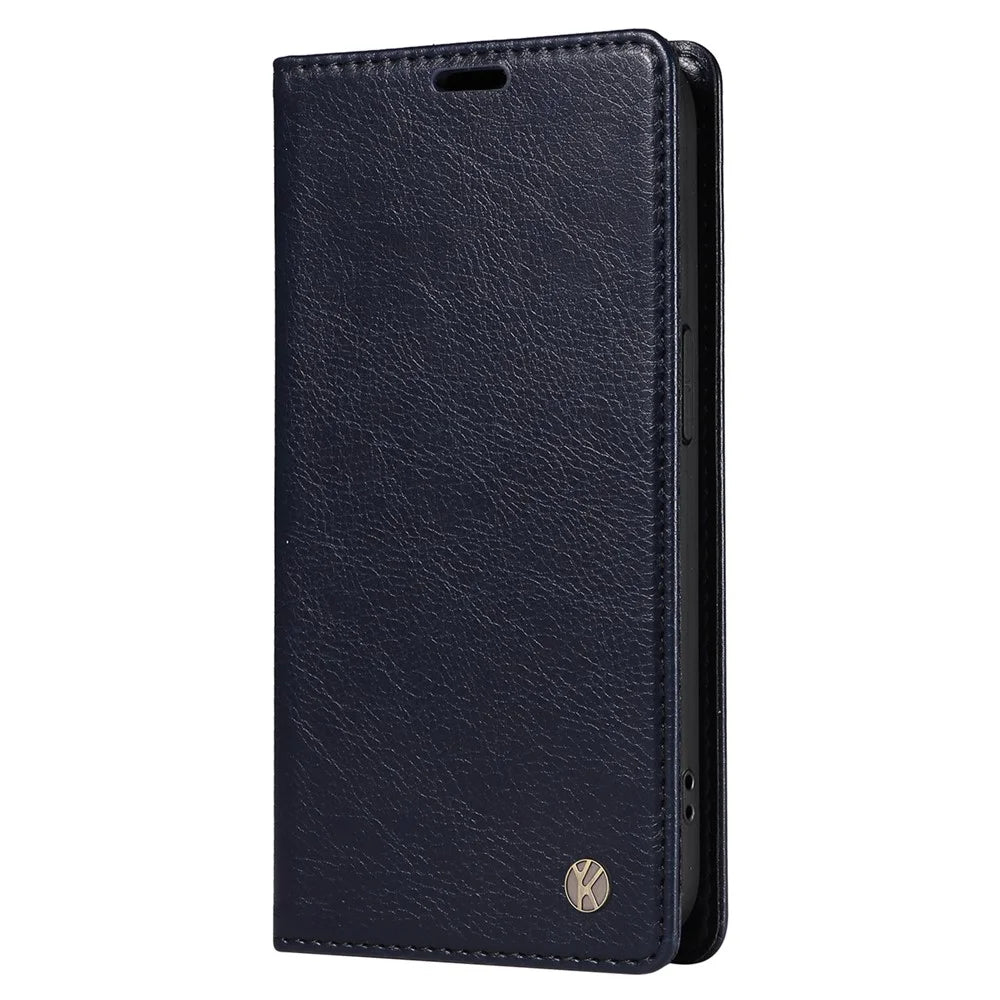 YIKATU YK-006 For iPhone 15 Case Leather Wallet Magnetic Litchi Texture Phone Shell Stand Cover - Navy Blue - 7
