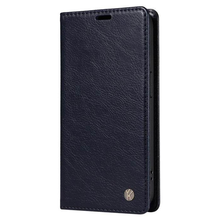 YIKATU YK-006 For iPhone 15 Case Leather Wallet Magnetic Litchi Texture Phone Shell Stand Cover - Navy Blue - 7