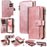 For iPhone 15 Magnetic Case Detachable PU Leather Zipper Wallet Cover - Rose Gold - 1