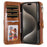 For iPhone 15 Pro Max Magnetic Case Detachable PU Leather Zipper Wallet Cover - Brown - 2
