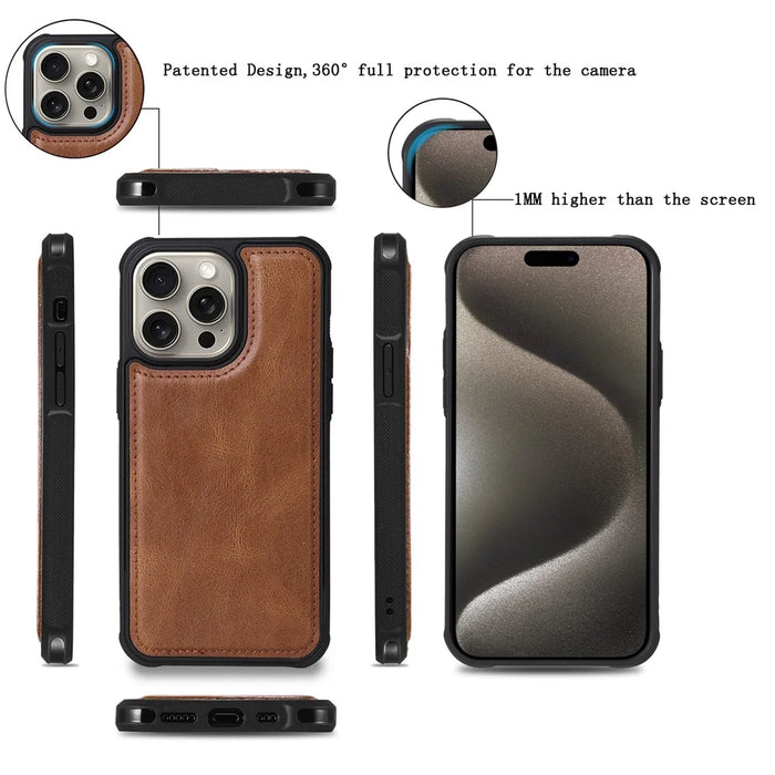 For iPhone 15 Pro Max Magnetic Case Detachable PU Leather Zipper Wallet Cover - Brown - 5
