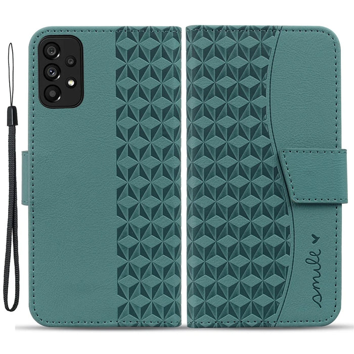 For Samsung Galaxy A33 5G Case Wallet Imprinted Rhombus Leather Cover - Green - 1