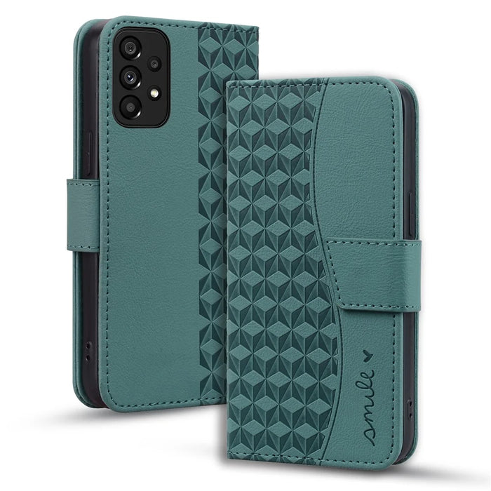 For Samsung Galaxy A33 5G Case Wallet Imprinted Rhombus Leather Cover - Green - 6