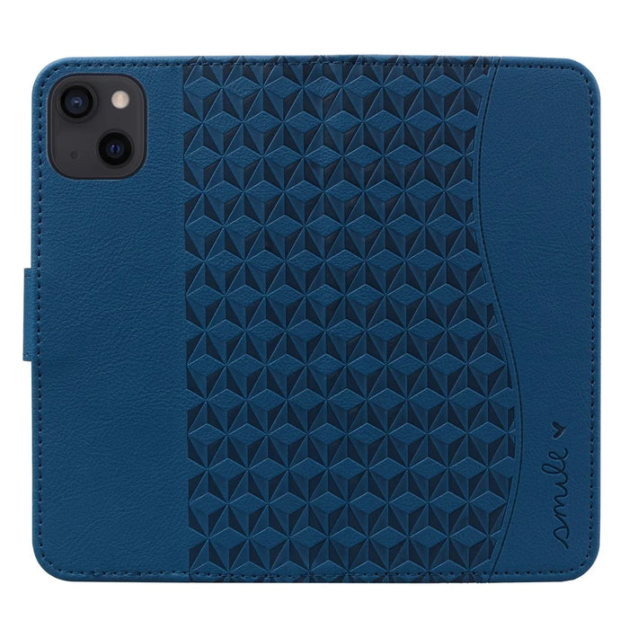 For iPhone 14 Case Imprinted Leather Phone Cover with Wallet Stand - Sapphire - 5