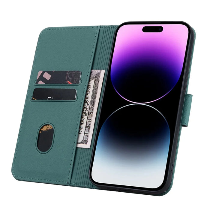 For iPhone 14 Pro Max Leather Case Imprinted Rhombus Wallet Cover - Green - 2