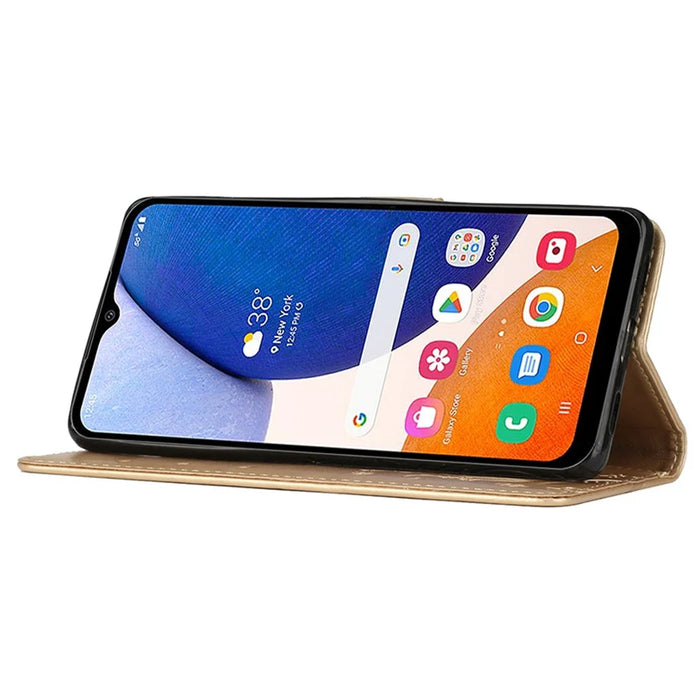 For Samsung Galaxy A15 4G Leather Case Butterfly Imprint Wallet Cover - Gold - 4