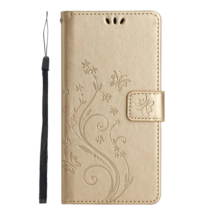 For Samsung Galaxy A15 4G Leather Case Butterfly Imprint Wallet Cover - Gold - 6