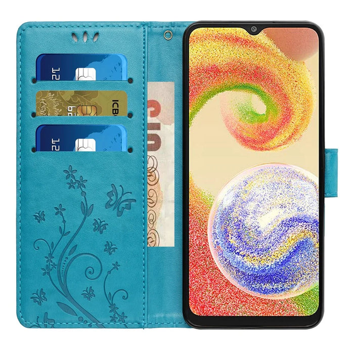 For Samsung Galaxy A05 4G Case Wallet Leather Cover with Imprinted Butterfly - Blue - 2