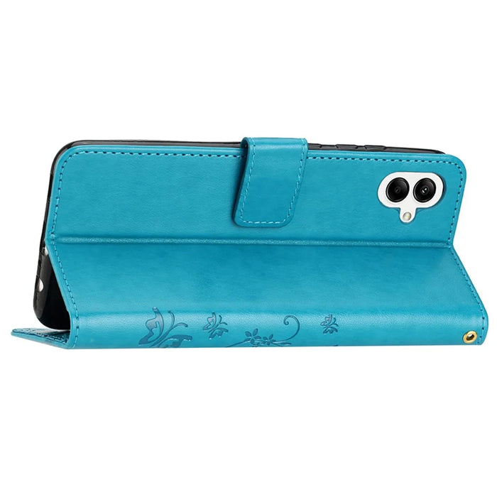 For Samsung Galaxy A05 4G Case Wallet Leather Cover with Imprinted Butterfly - Blue - 3