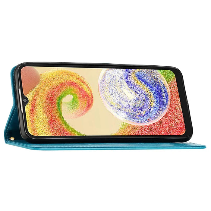 For Samsung Galaxy A05 4G Case Wallet Leather Cover with Imprinted Butterfly - Blue - 4