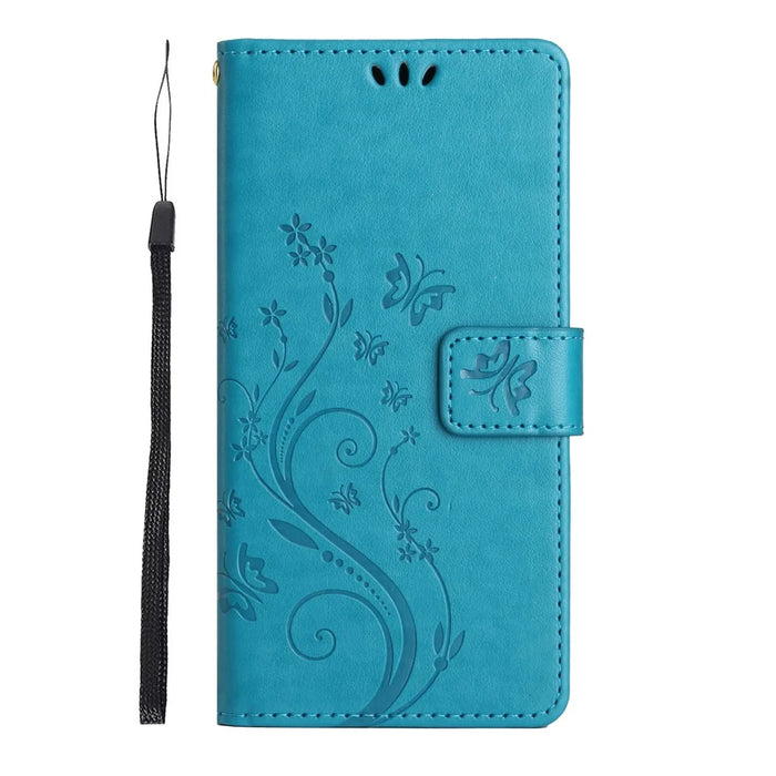 For Samsung Galaxy A05 4G Case Wallet Leather Cover with Imprinted Butterfly - Blue - 6