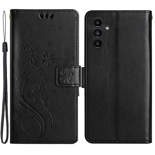 For Samsung Galaxy A05s 4G Case Wallet Stand Butterfly Imprint Phone Cover - Black - 1