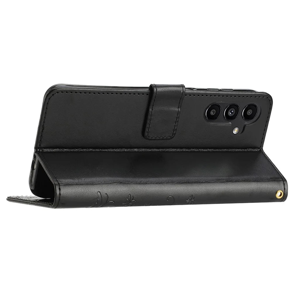For Samsung Galaxy A05s 4G Case Wallet Stand Butterfly Imprint Phone Cover - Black - 3