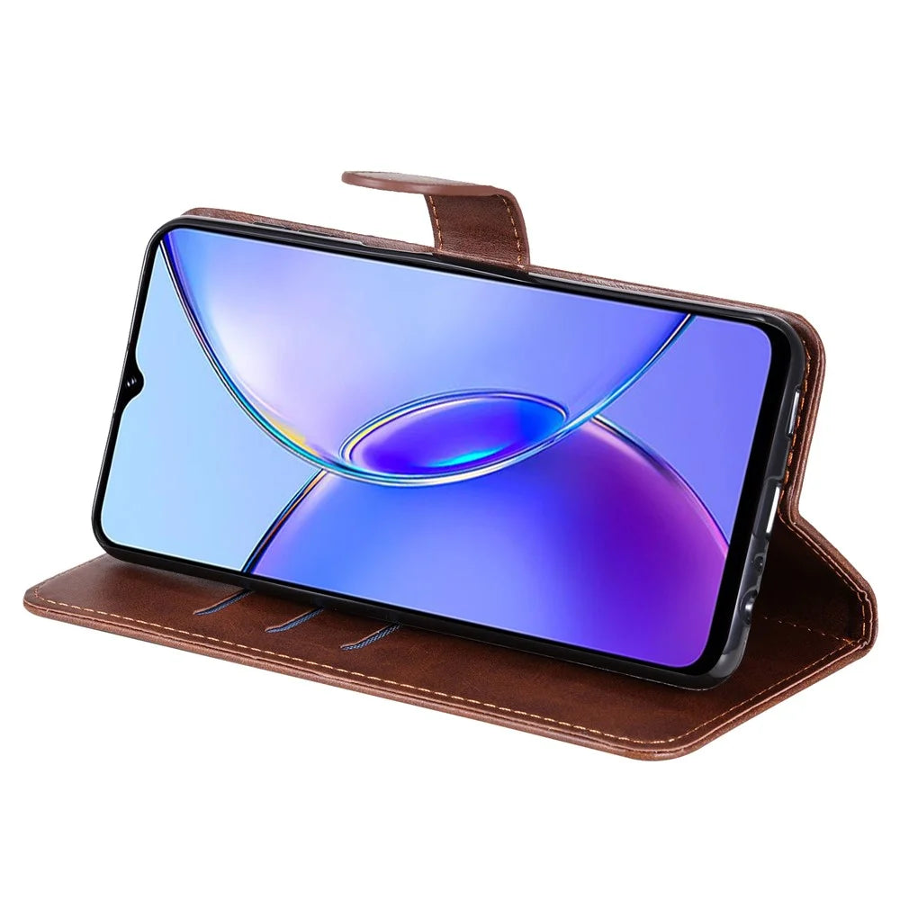 For vivo Y17s 4G Case PU Leather Phone Cover with Zipper Pocket Wallet - Brown - 4