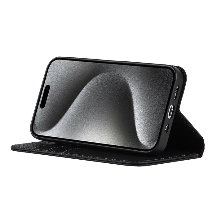 For iPhone 15 Pro Max Case Litchi Texture Genuine Cow Leather Phone Wallet Cover - Black - 3