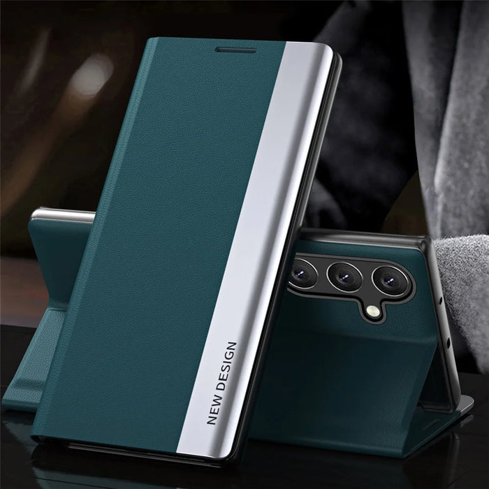 For Samsung Galaxy A05s 4G Leather Case Electroplating Stand Phone Cover - Green - 2